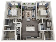 Los planos son representaciones artísticas. Todas las dimensiones son aproximadas. El producto y las especificaciones reales pueden variar en dimensiones o detalles. No todas las características están disponibles en todos los apartamentos. Los precios y la disponibilidad están sujetos a cambios.