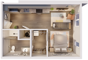 Plano de planta de estudio ADA 0A - 470 pies cuadrados