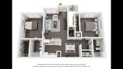 A 3D rendering of the floor plan for the Palm apartment home
