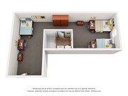 Explore this coz layout with a shared bath and study areas for optimal space usage.