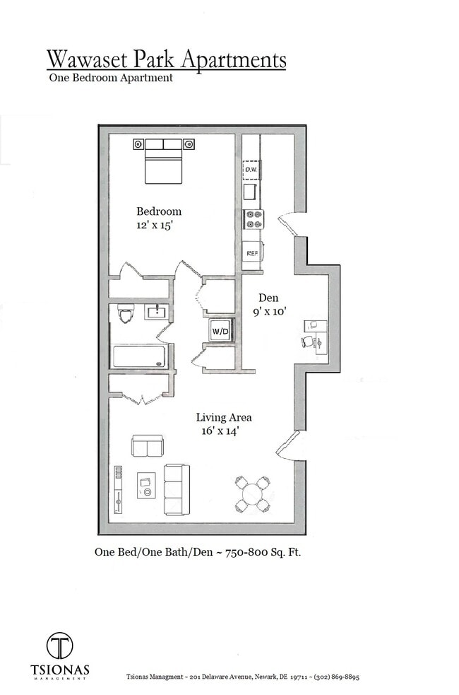 One bedroom with Den Floorplan
