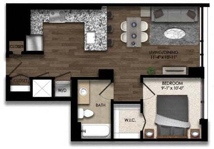 Floor Plan - 1 Bed/1 Bath-9E