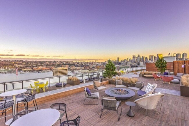 Views from downtown to Lake Union from the rooftop deck
