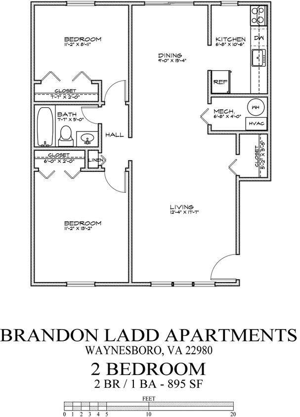 Floor Plan - Phase 1 - 2 Bed/1 Bath - Unrenovated