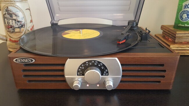 For the vinyl fans! Record player with a selection of records from various genres.