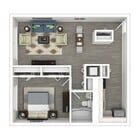 1x1 B - 585 sq ft, with large living area