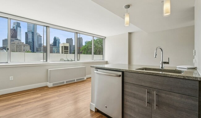 Studio floor plan features an open concept layout with a spacious living area