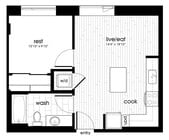 Explore this sleek and modern one bedroom apartment layout, perfect for stylish city living.