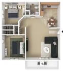 Two Bedrooms, One Bathroom, 800 sqft