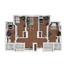 Explore this elegant apartment layout with three bedrooms and a beautiful living space.