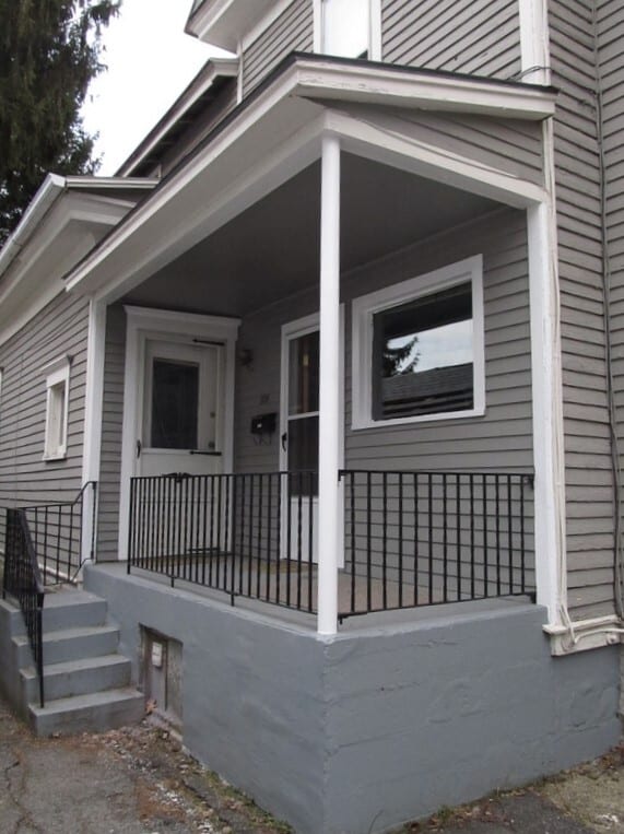 Porch with two entry doors