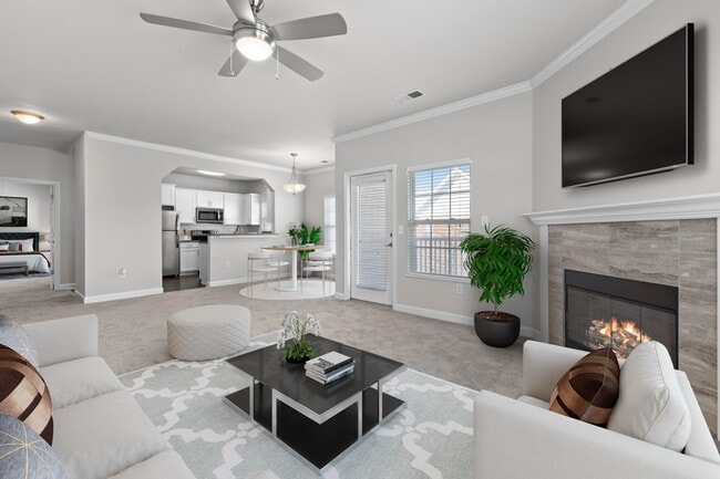 The Chardonnay Living room has a Fire Place, updated fixtures and lots of windows
