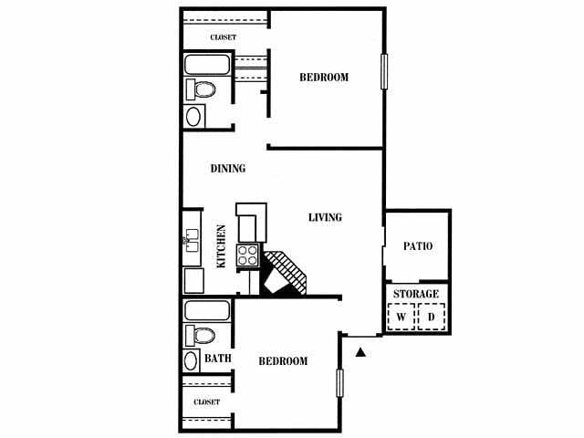 E - 2 Bedroom 2 Bath with 880 Square Feet of Living...