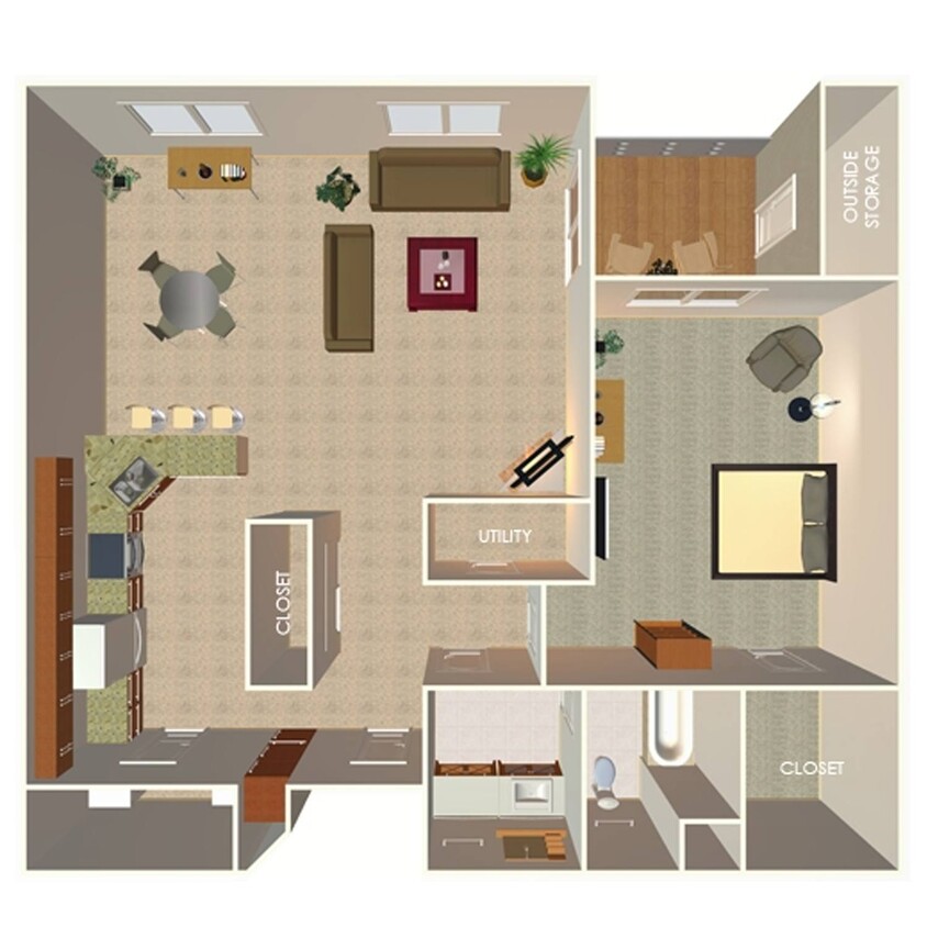 Floor Plan - 1 Bed, 1 Bath B