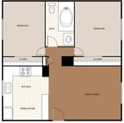 Two Bedroom One Bath, 680 Sq. Ft.
