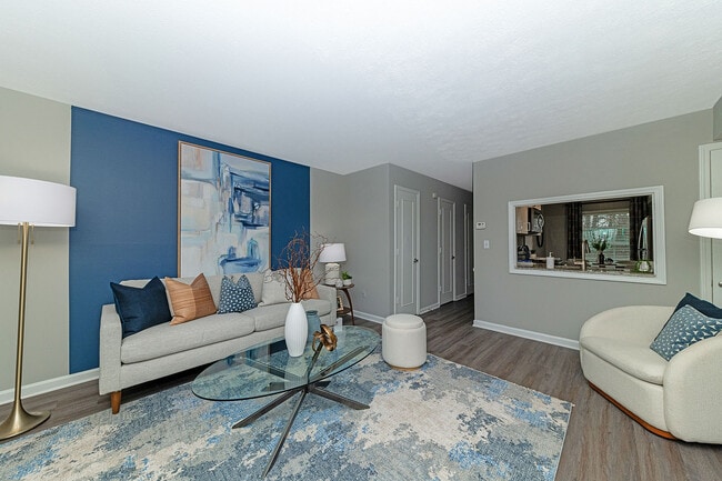 Spacious living room with hardwood-style flooring