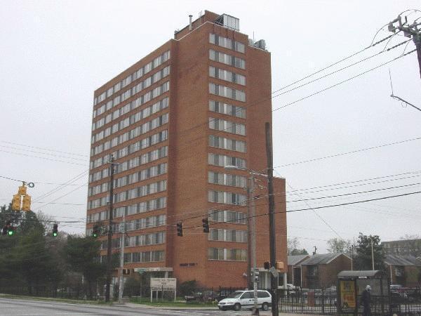 View to the southwest from Northside Drive SW - Friendship Towers Apartments