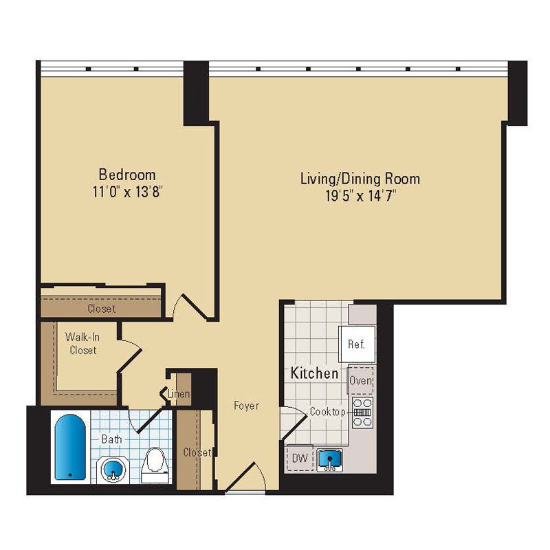 Floor Plan - 1 Bed - 1 Bath | A02 Premium