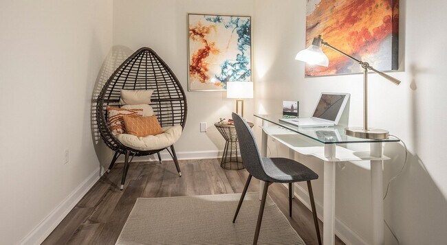 A flex room here works as an office, a studio or a quiet reading spot.
