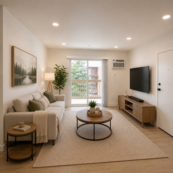 Furnished Living Room in Southgate's Brand New 2-Bedroom Apartments with Balcony