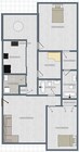 Elegant floor plan showcasing 3 bedrooms, a bright living room, and a modern kitchen, optimized for comfort and style.