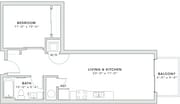 614 square foot one bedroom, one bath apartment home