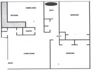 2BR/1B 950sf Floor Plan