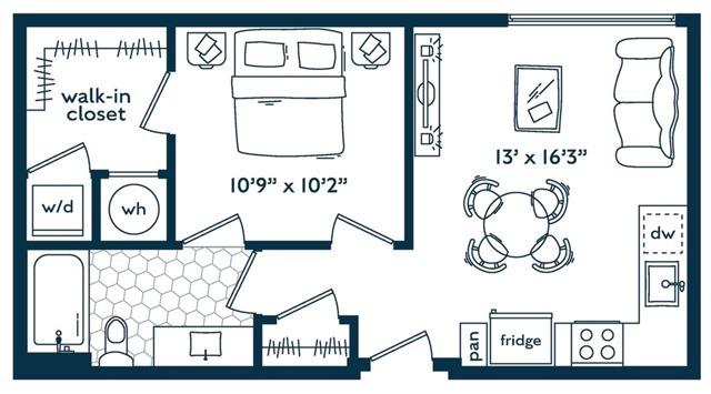 Urban One Bedroom One Bathroom (549 SF) - Urban One Bedroom One Bathroom (549 SF)