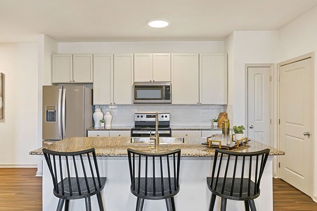 Beautifully renovated kitchens feature granite countertops, over-sized tile backsplash and smooth-top range - Chancery Village Apartments