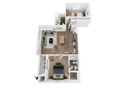 3D floor plan rendering - 2B-2 - Two-Bedroom, Two-Bathroom