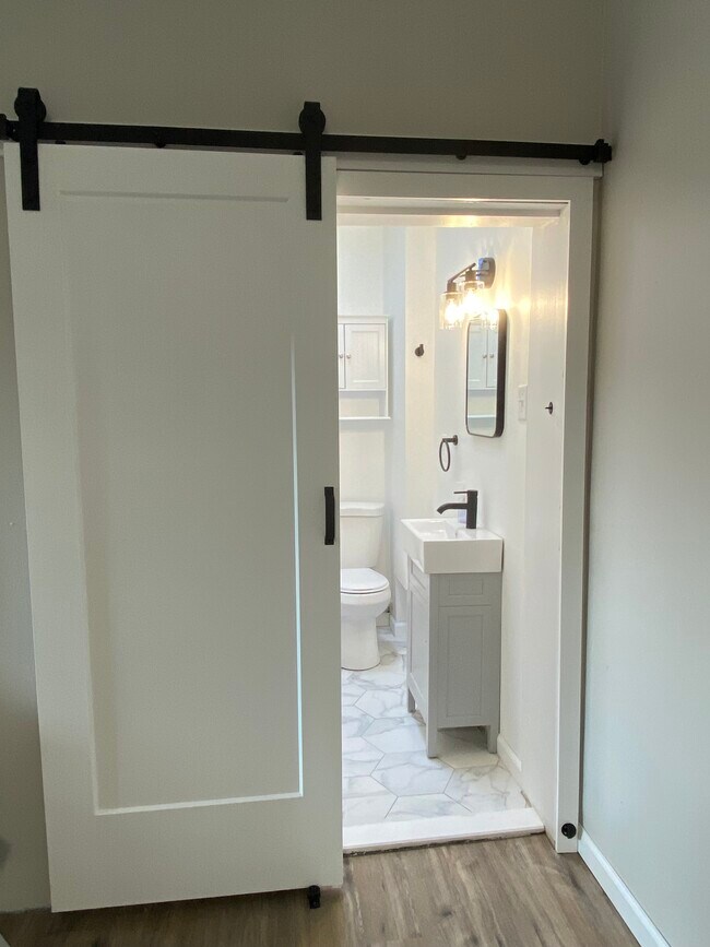 Bath w/ Barn Door - 211 Sumac St Unit 3