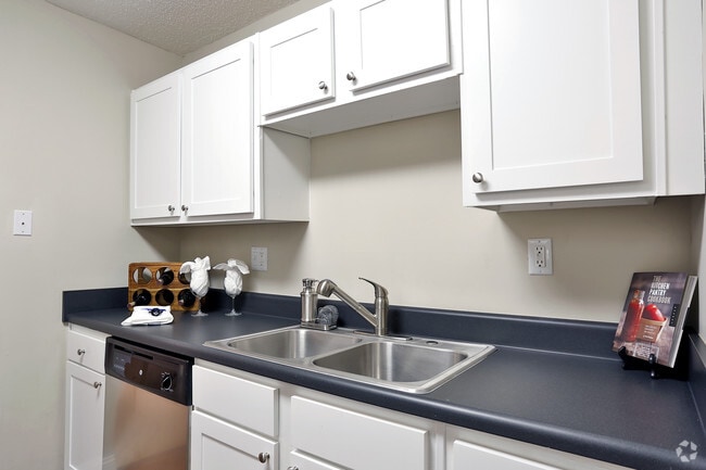 Brand New white cabinets with nickel finishes