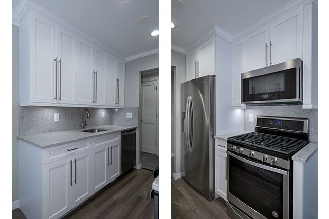 Quartz Countertop-Backsplash,Shaker Style Cabinets