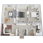 Two bedroom, one bath, 860 square foot apartment