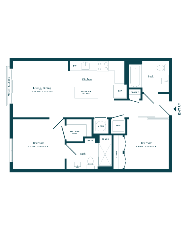 Floor Plan - 1 Bed/2 Bath Den-B01