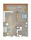 1 BR x 1 BA with Washer/Dryer Floorplan