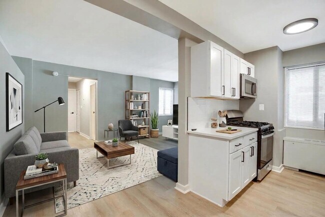Kitchen and living room (virtually staged) - The Livingston