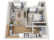 Los planos son representaciones artísticas. Todas las dimensiones son aproximadas. El producto y las especificaciones reales pueden variar en dimensiones o detalles. No todas las características están disponibles en todos los apartamentos. Los precios y la disponibilidad están sujetos a cambios.