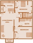 Upgraded 2 Bedroom, 2 Bath Floor Plan