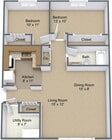 2BR, 1BA - 1,000 SF