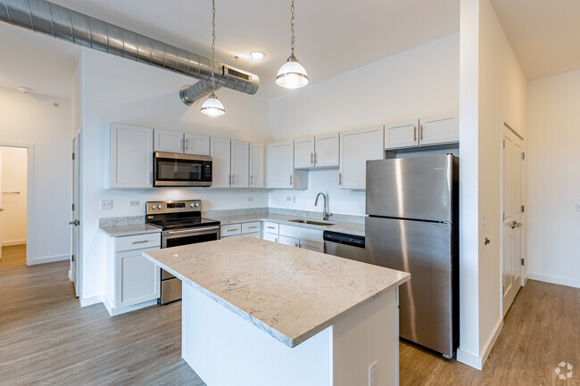 2BR, 2BA - 1180SF - Open Kitchen with Quartz Countertops - Allegheny City Stables Lofts