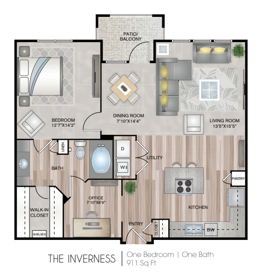 Floor Plan - The Inverness | 1 Bed | 1 Bath | 11H