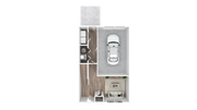 Explore this efficient ground floor design featuring a garage and cozy living area.