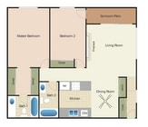 Representación 2D de un plano de planta de 2 habitaciones