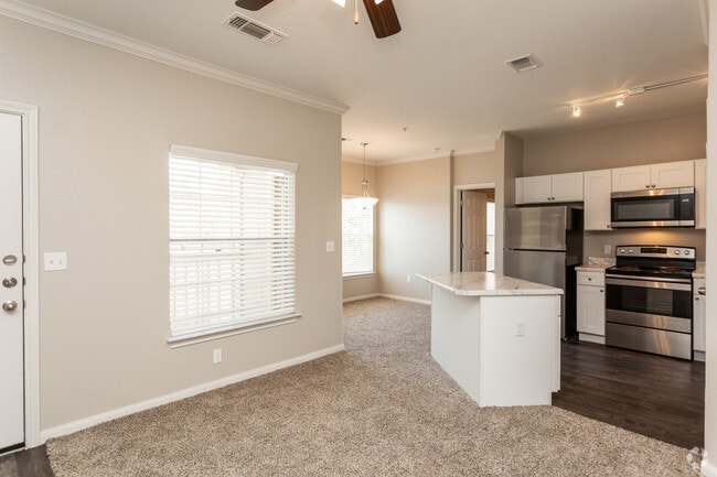 1BR, 1BA - 843SF Living Room & Kitchen