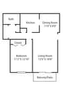 1 bedroom, 1 bathroom