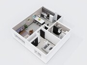 City Scape 1A is a spacious open concept one bedroom floor plan that features modern finishes and an in-unit washer and dryer.