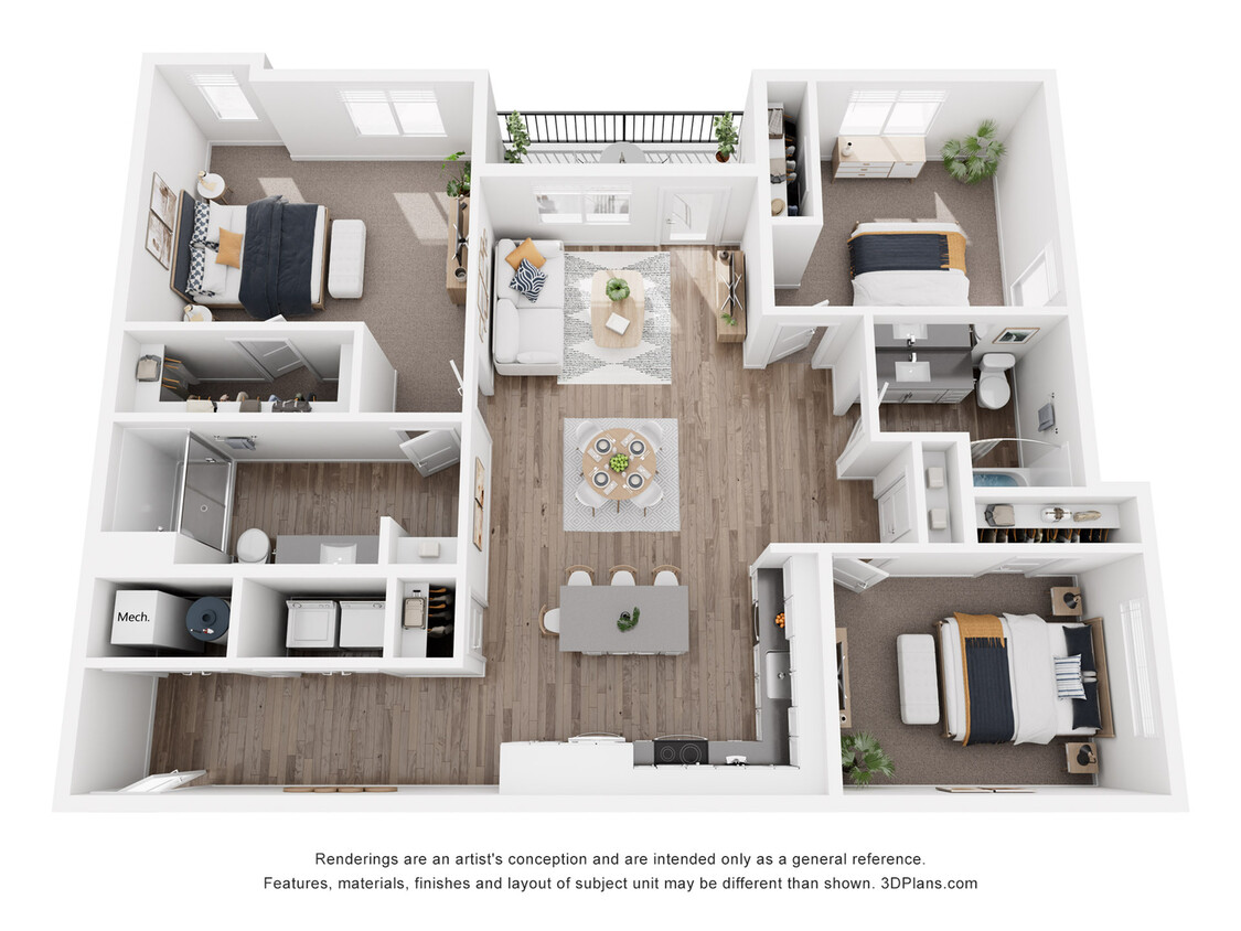 3A-Three Bed Two Bath 1,387 Square Feet - 3B Three Bedroom Large