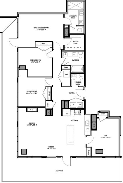 3 Bedroom + Den N - 2 BR H