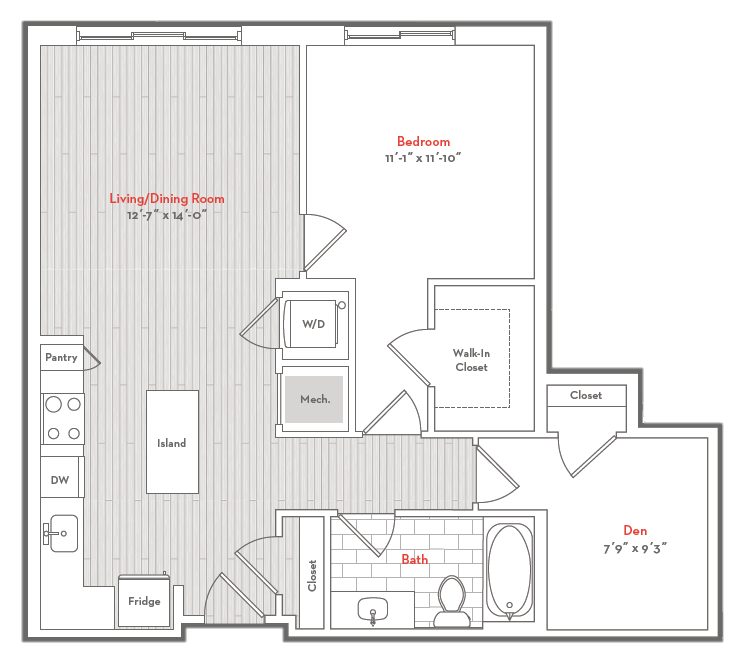 Floor Plan - 1 Bed  1 Bath Den-DND